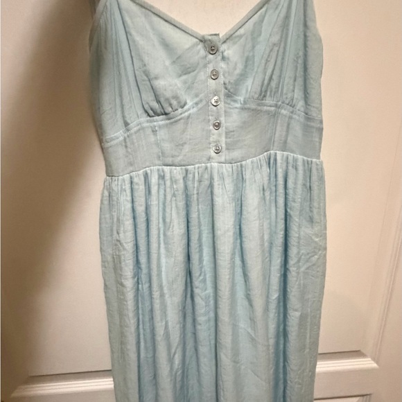 Oak + Fort Light Blue Midi Dress NWT | Tie Strap Button Front Sundress S - Picture 6 of 7